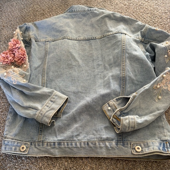 Floral Pearl Embellished Jean Jacket - Picture 5 of 5